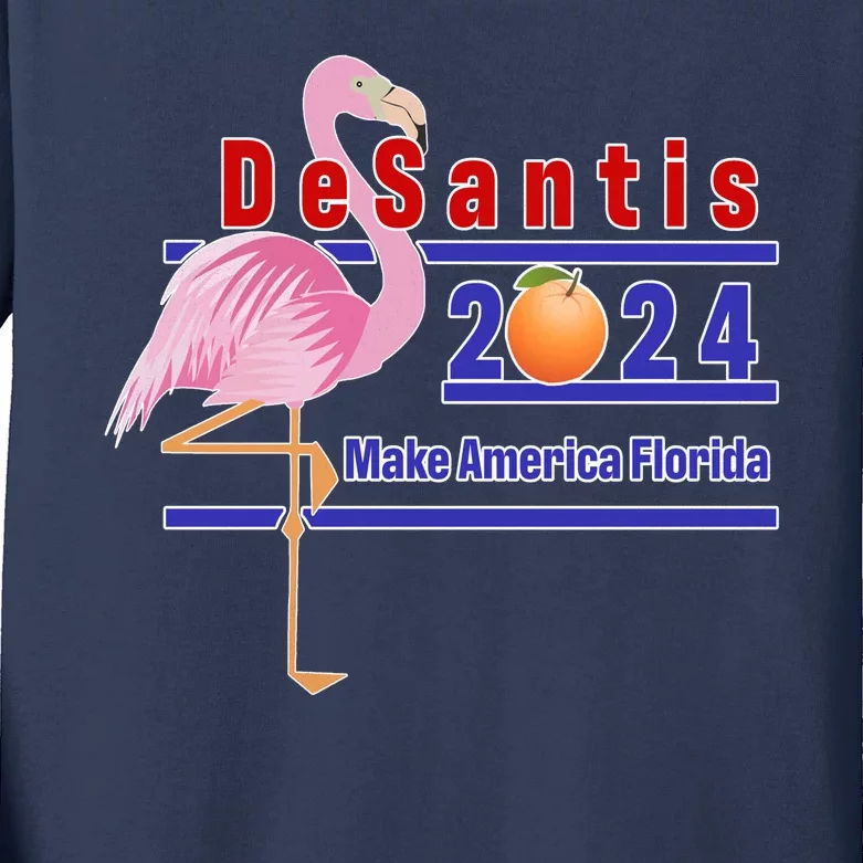 DeSantis 2024 Make America Florida Flamingo Kids Long Sleeve Shirt