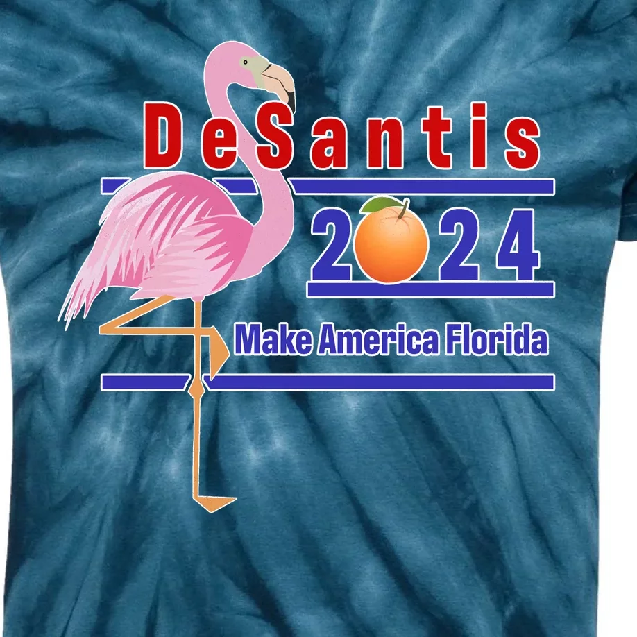 DeSantis 2024 Make America Florida Flamingo Kids Tie-Dye T-Shirt