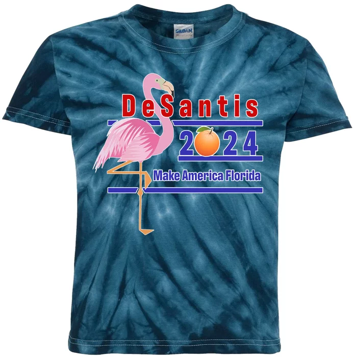 DeSantis 2024 Make America Florida Flamingo Kids Tie-Dye T-Shirt