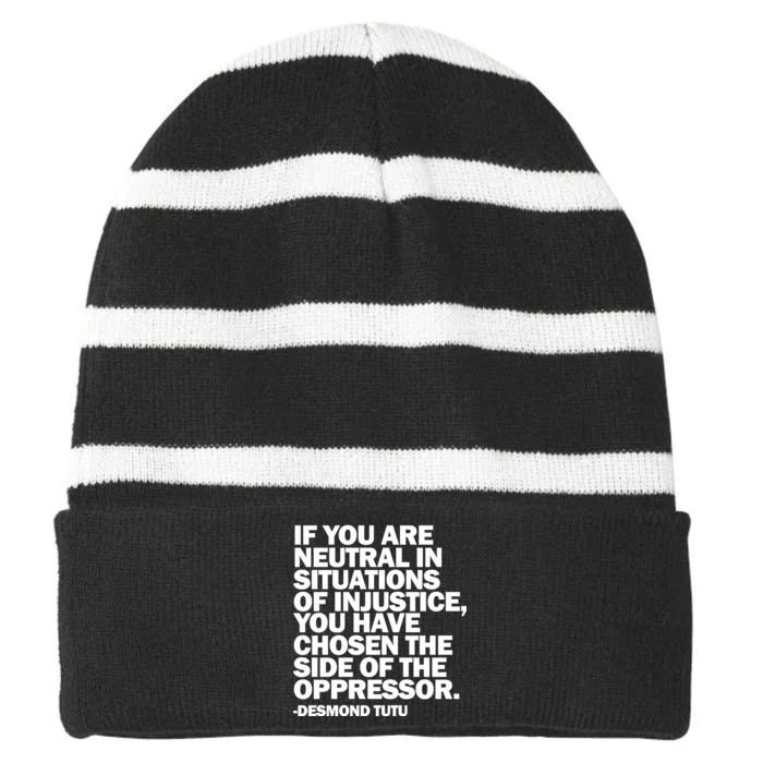 Desmond Tutu Justice Quote Striped Beanie with Solid Band