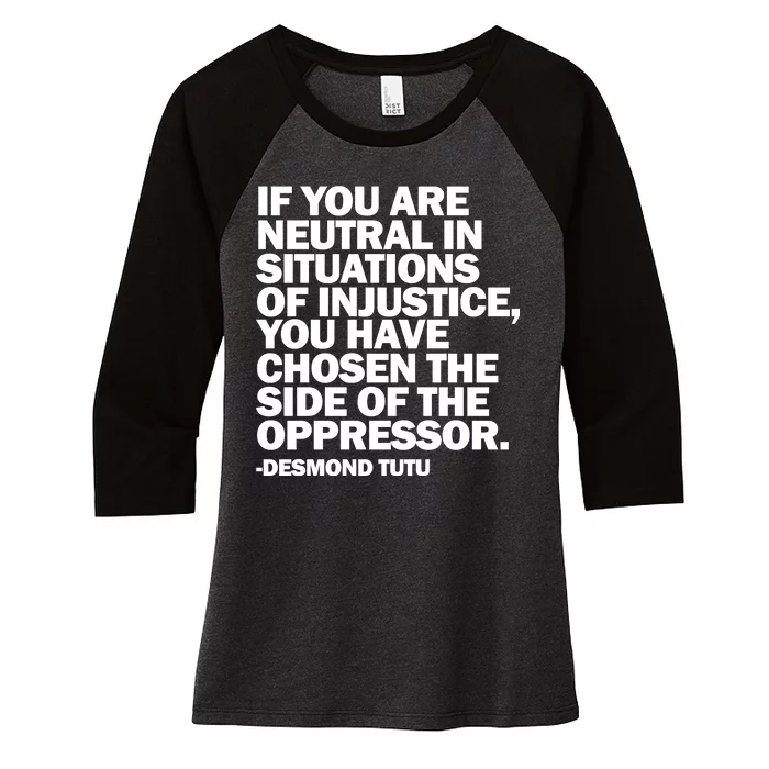 Desmond Tutu Justice Quote Women's Tri-Blend 3/4-Sleeve Raglan Shirt