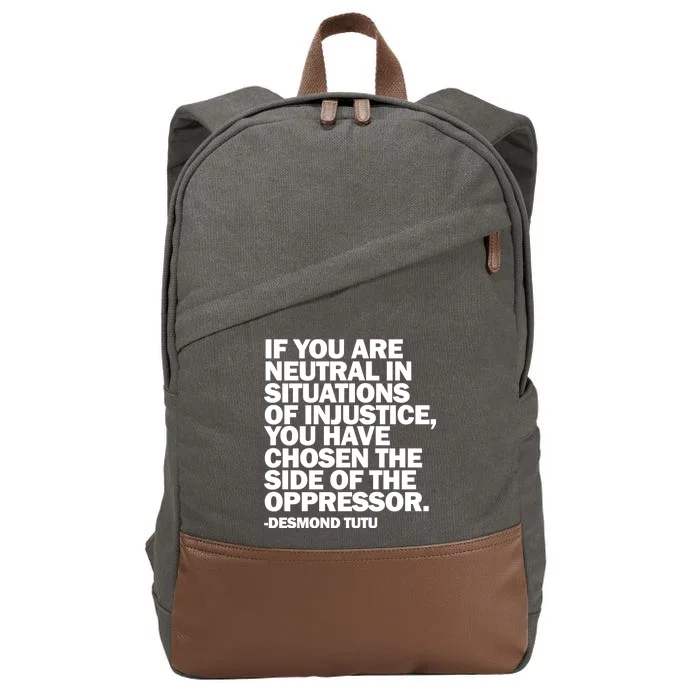 Desmond Tutu Justice Quote Cotton Canvas Backpack