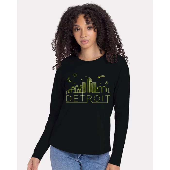 Detroit City Silhouette Womens Cotton Relaxed Long Sleeve T-Shirt