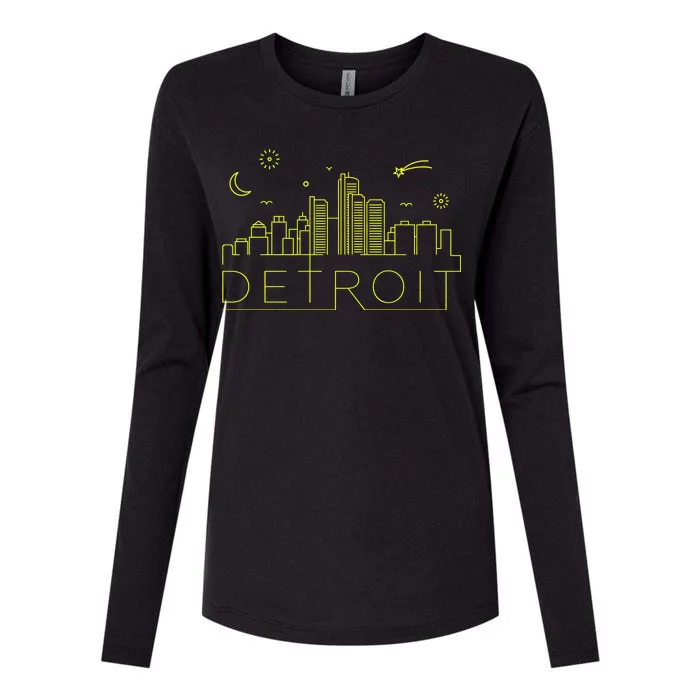 Detroit City Silhouette Womens Cotton Relaxed Long Sleeve T-Shirt