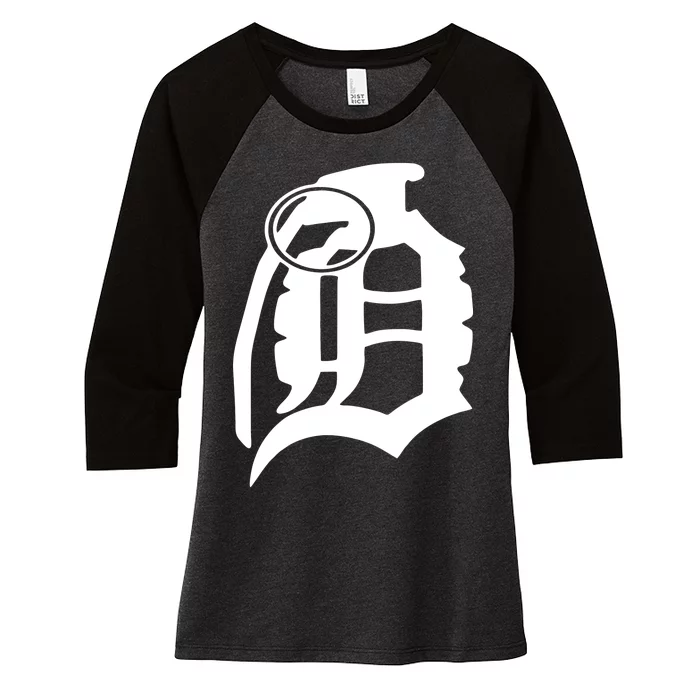 Detroit English D Grenade Michigan Logo Women's Tri-Blend 3/4-Sleeve Raglan Shirt