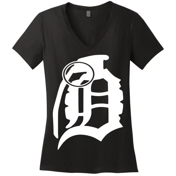 Detroit English D Grenade Michigan Logo Women's V-Neck T-Shirt