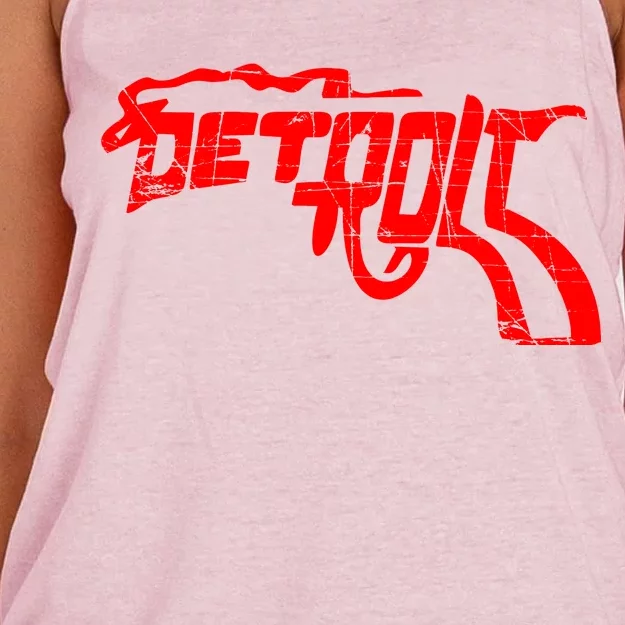 Detroit Gun n Smoke Revolver Women's Knotted Racerback Tank