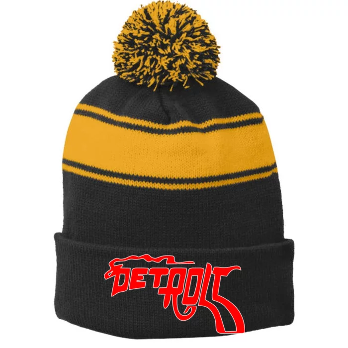 Detroit Gun Smoke Revolver Stripe Pom Pom Beanie