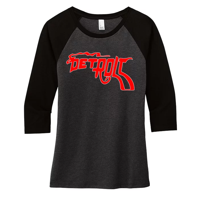 Detroit Gun Smoke Revolver Women's Tri-Blend 3/4-Sleeve Raglan Shirt