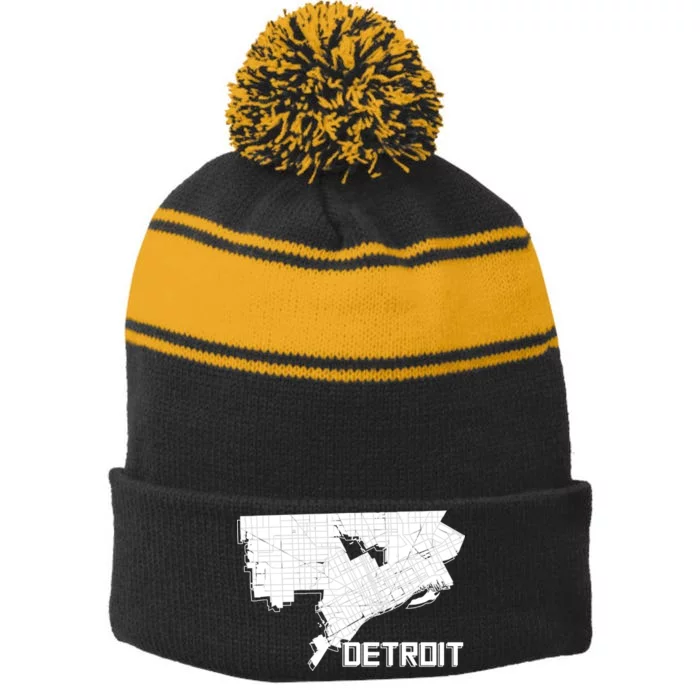 Detroit Illustration Map Stripe Pom Pom Beanie