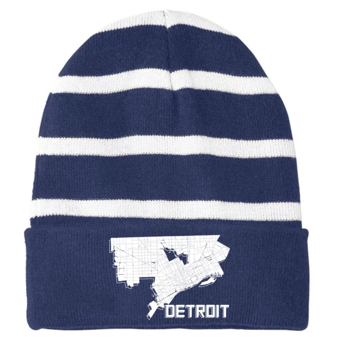 Detroit Illustration Map Striped Beanie with Solid Band