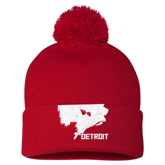 Detroit Illustration Map Pom Pom 12in Knit Beanie