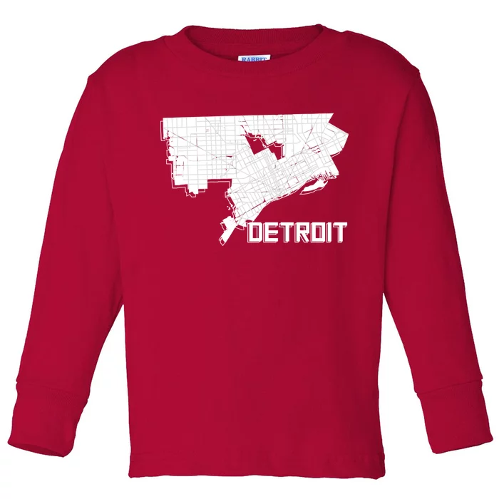 Detroit Illustration Map Toddler Long Sleeve Shirt