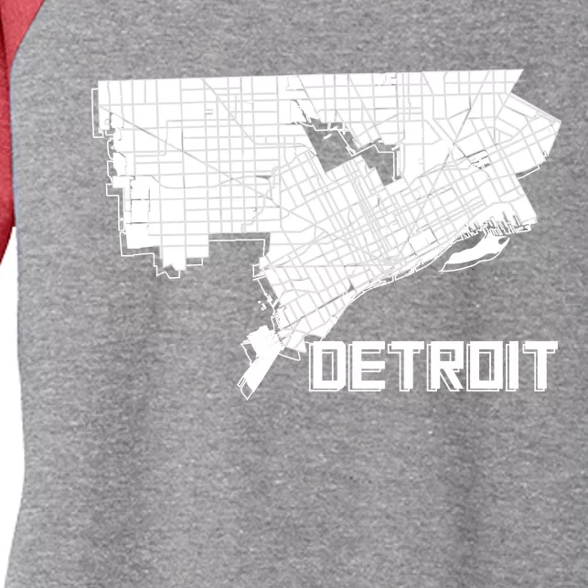 Detroit Illustration Map Women's Tri-Blend 3/4-Sleeve Raglan Shirt