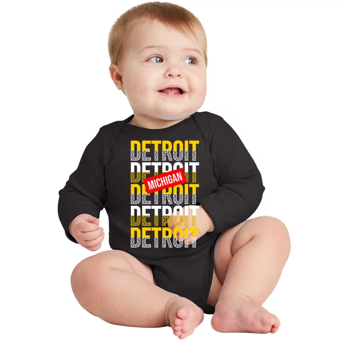 Detroit Michigan Typography Baby Long Sleeve Bodysuit