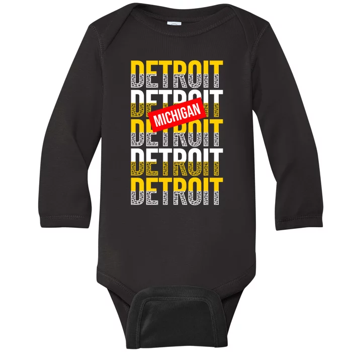 Detroit Michigan Typography Baby Long Sleeve Bodysuit