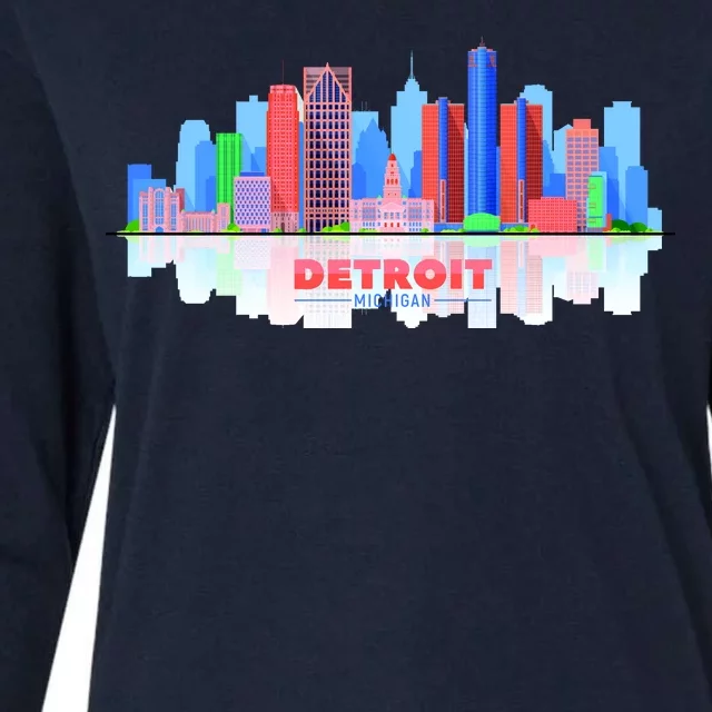 Detroit Skyline Abstract Womens Cotton Relaxed Long Sleeve T-Shirt