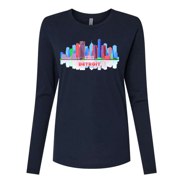 Detroit Skyline Abstract Womens Cotton Relaxed Long Sleeve T-Shirt