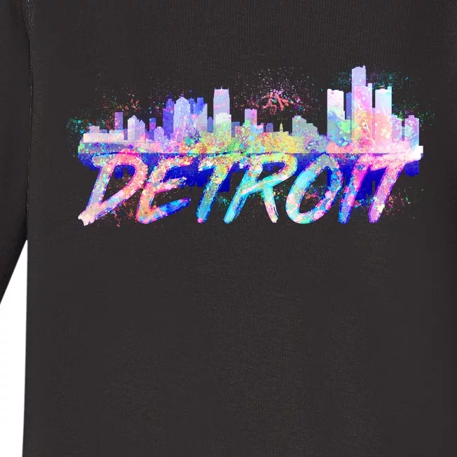 Detroit Skyline Paint Baby Long Sleeve Bodysuit