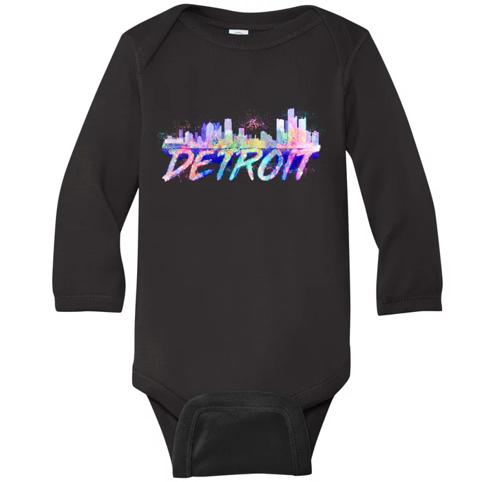 Detroit Skyline Paint Baby Long Sleeve Bodysuit