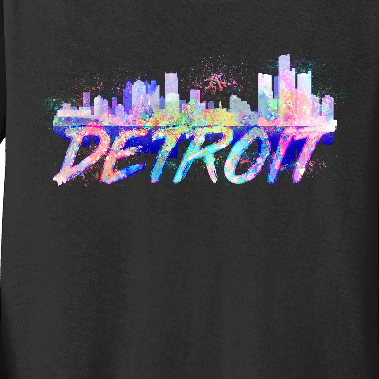 Detroit Skyline Paint Kids Long Sleeve Shirt