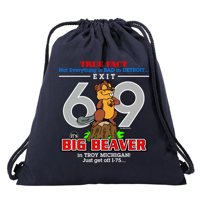 Detroit True Fact Big Beaver Exit 69 Drawstring Bag