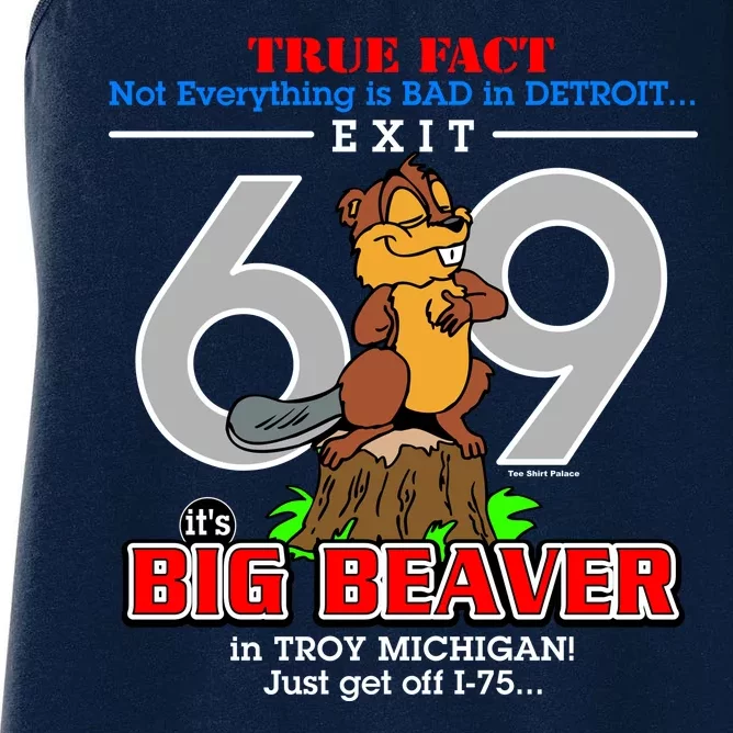 Detroit True Fact Big Beaver Exit 69 Women's Racerback Tank