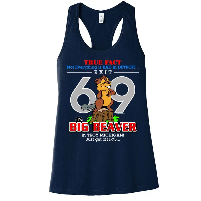 Detroit True Fact Big Beaver Exit 69 Women's Racerback Tank