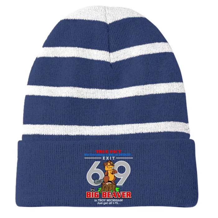 Detroit True Fact Big Beaver Exit 69 Striped Beanie with Solid Band