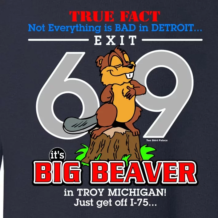 Detroit True Fact Big Beaver Exit 69 Toddler Sweatshirt