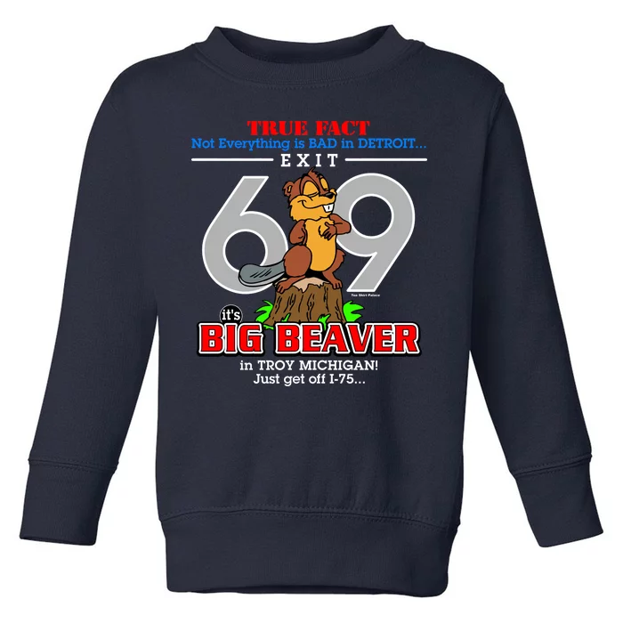 Detroit True Fact Big Beaver Exit 69 Toddler Sweatshirt