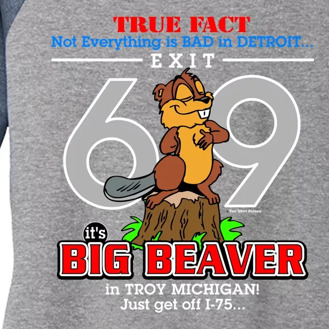 Detroit True Fact Big Beaver Exit 69 Women's Tri-Blend 3/4-Sleeve Raglan Shirt