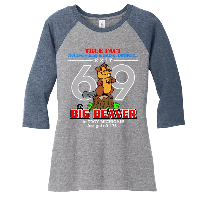 Detroit True Fact Big Beaver Exit 69 Women's Tri-Blend 3/4-Sleeve Raglan Shirt