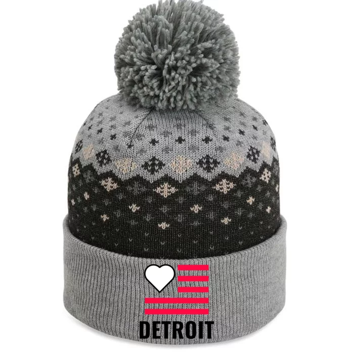 Detroit USA Flag Love The Baniff Cuffed Pom Beanie