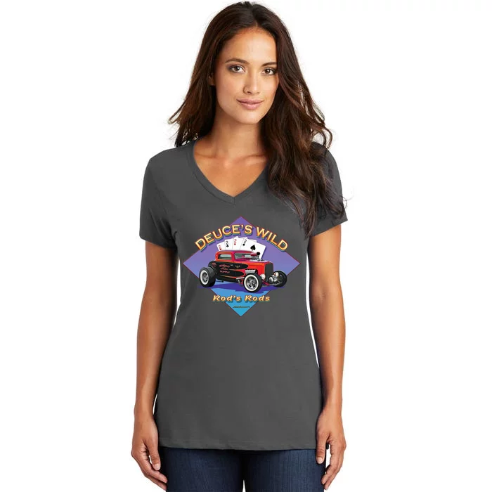 Deuce's Wild Hot Rod Larry Grossman Women's V-Neck T-Shirt