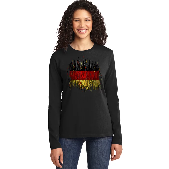 Deutschland Germany Torn German Flag Ladies Long Sleeve Shirt