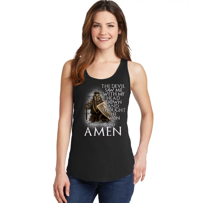 Devil Though He Won Until I Said Amen Ladies Essential Tank