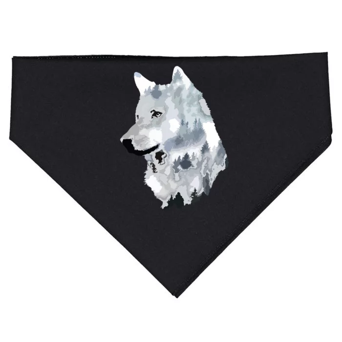 Double Exposure Wolf Wolves Lover Gift Artsy Animal Wildlife USA-Made Doggie Bandana