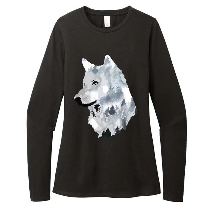 Double Exposure Wolf Wolves Lover Gift Artsy Animal Wildlife Womens CVC Long Sleeve Shirt