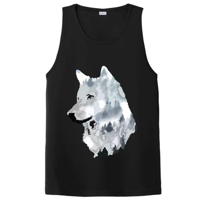 Double Exposure Wolf Wolves Lover Gift Artsy Animal Wildlife Performance Tank