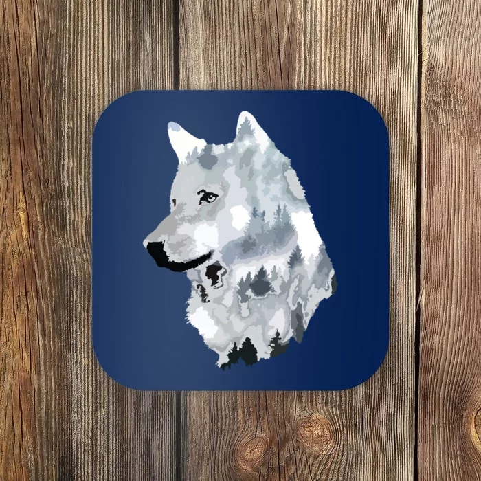 Double Exposure Wolf Wolves Lover Gift Artsy Animal Wildlife Coaster