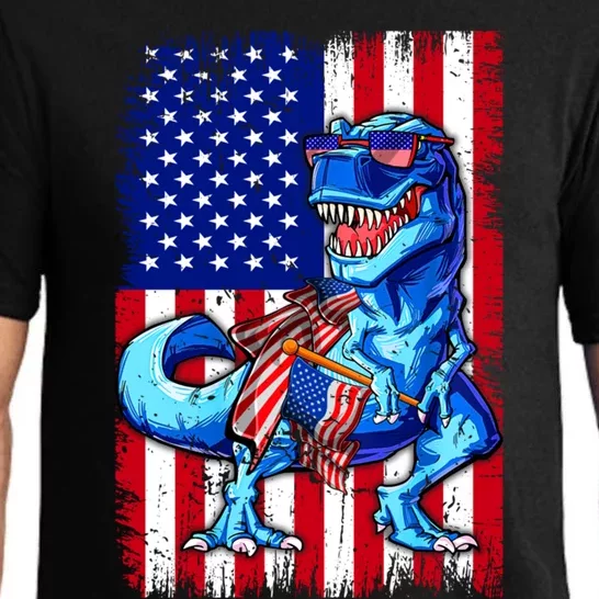 Dinosaurs Funny 4th Of July American Flag T Rex Gift Pajama Set