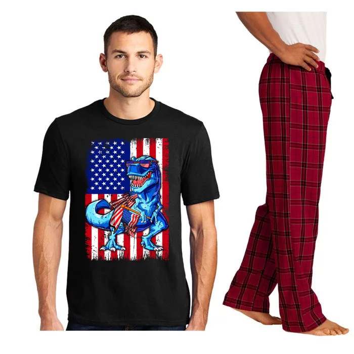 Dinosaurs Funny 4th Of July American Flag T Rex Gift Pajama Set