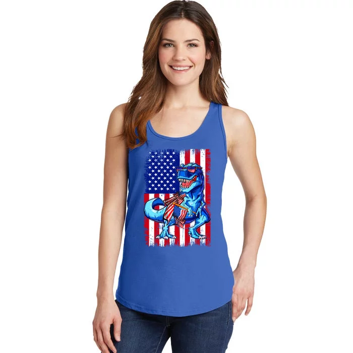 Dinosaurs Funny 4th Of July American Flag T Rex Gift Ladies Essential Tank