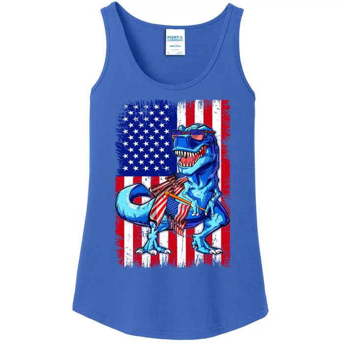 Dinosaurs Funny 4th Of July American Flag T Rex Gift Ladies Essential Tank