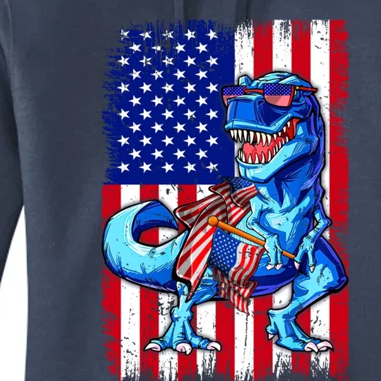 Dinosaurs Funny 4th Of July American Flag T Rex Gift Women's Pullover Hoodie