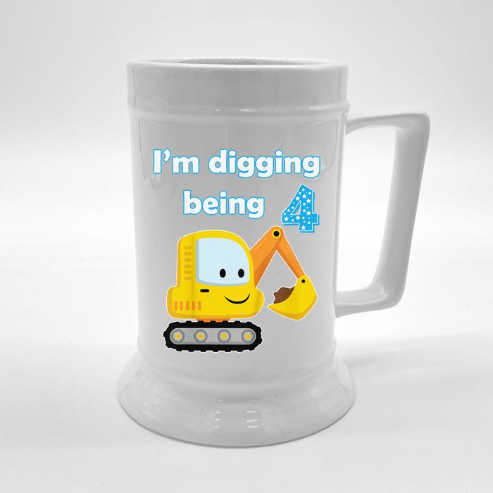 Digger Four 4yr 4th 4 Year Old Birthday Front & Back Beer Stein