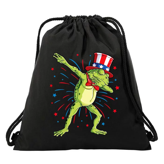 Dabbing Frog 4th Of July Usa American Flag Drawstring Bag