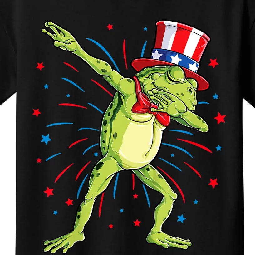 Dabbing Frog 4th Of July Usa American Flag Kids T-Shirt