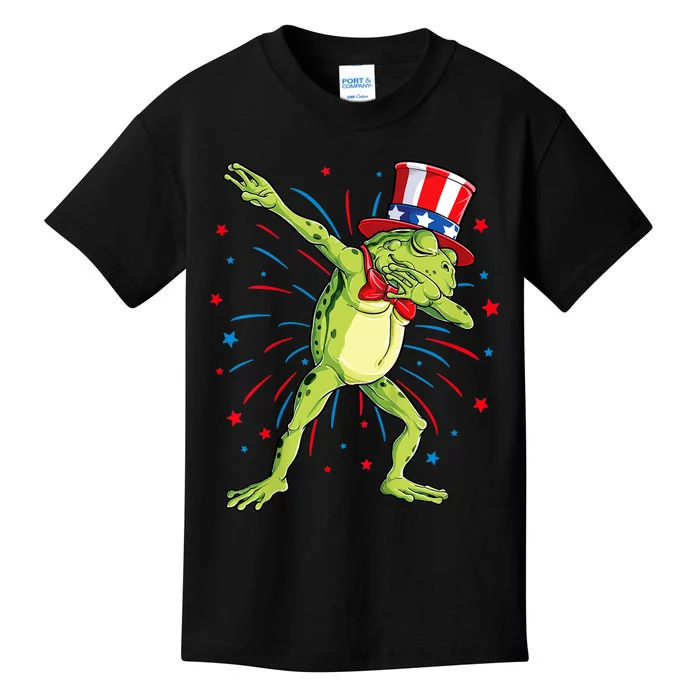 Dabbing Frog 4th Of July Usa American Flag Kids T-Shirt